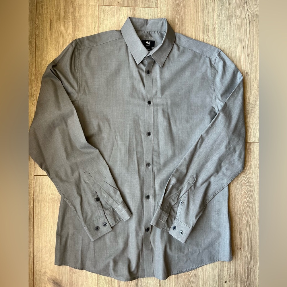 H&M Charcoal Button Down Shirt size Large Wedding Formal Business